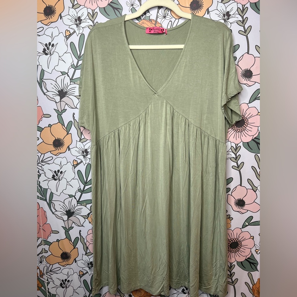 Elegant Olive V-Neck Midi Dress